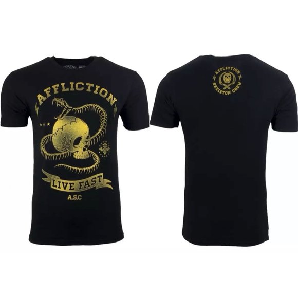 AFFLICTION SNAKE EYES Men's T-shirt BLACK Biker MM - Picture 2 of 8